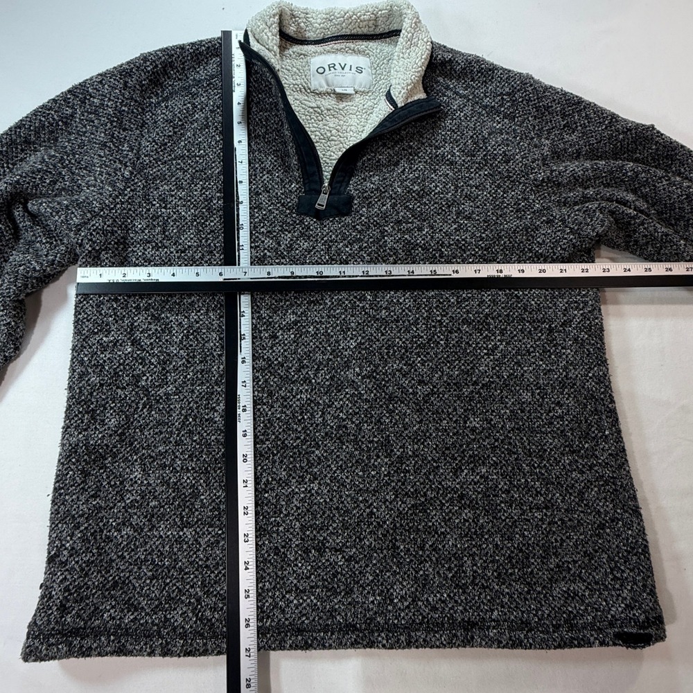Orvis Quarter Zip Pullover Mens L Marled Knit Sherpa Lined Black White - Picture 6 of 8